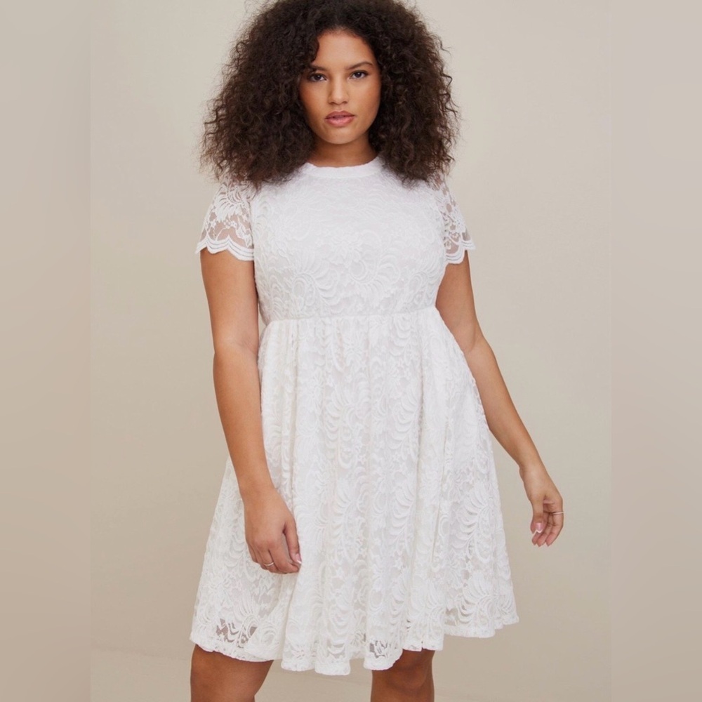 torrid White Lace Mini Dress with Scoop Neck